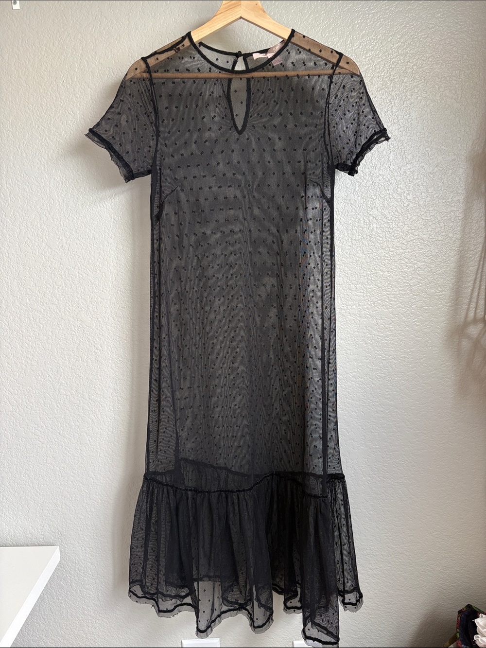 Black Sheer Polka Dot Midi Dress